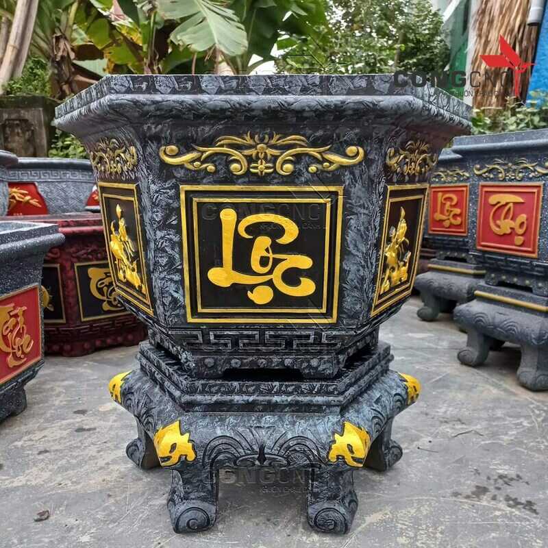 Khuôn Chậu Cảnh ABS Lục Giác 60 Hoa Sen, Phúc Lộc Thọ, Cá chép - Tài Lộc + Khuôn Chân Đôn Kỷ 60 - LG60