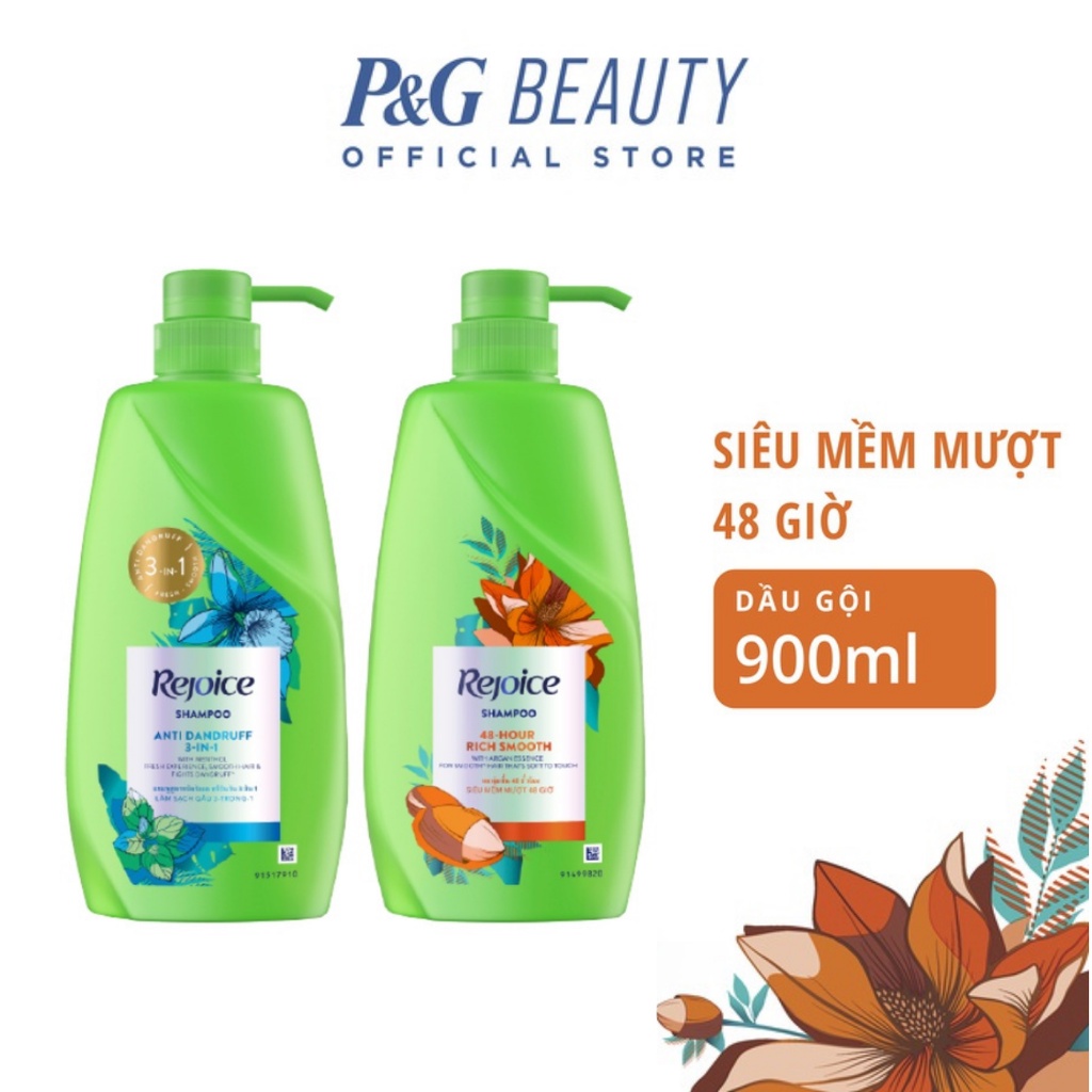 Dầu Gội REJOICE chai 900ml Siêu Mượt / Giảm Gàu 3 In 1/ Nước Hoa Mẫu Đơn