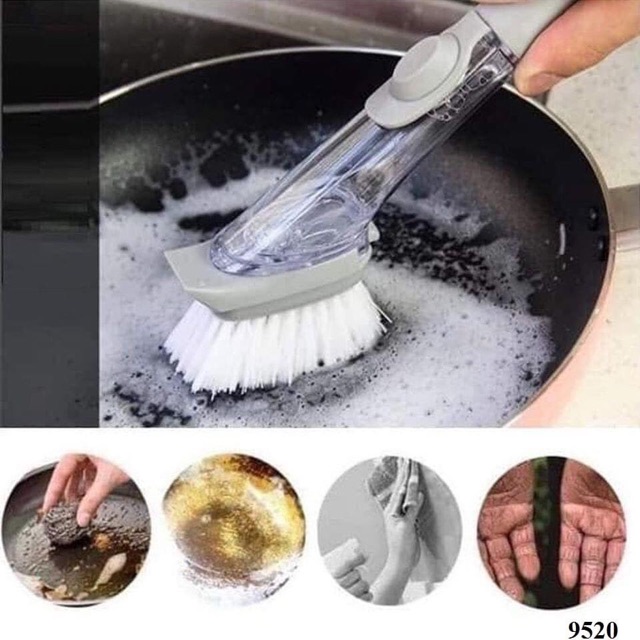 Bàn chải cọ rửa bếp 2 in 1 kèm bình đựng xà phòng