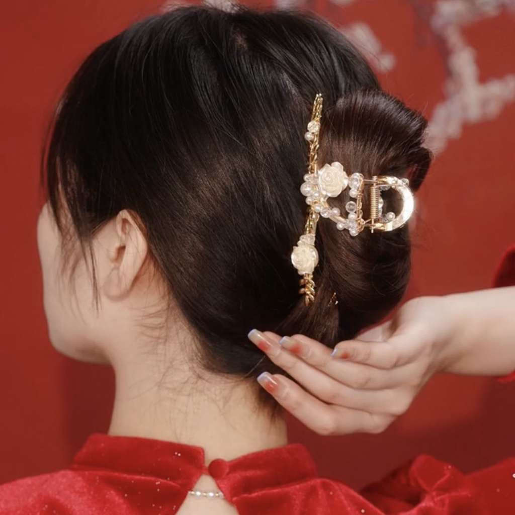 Mới Kẹp Tóc Hình Hoa Hồng Đính Ngọc Trai Nhân Tạo Thời Trang