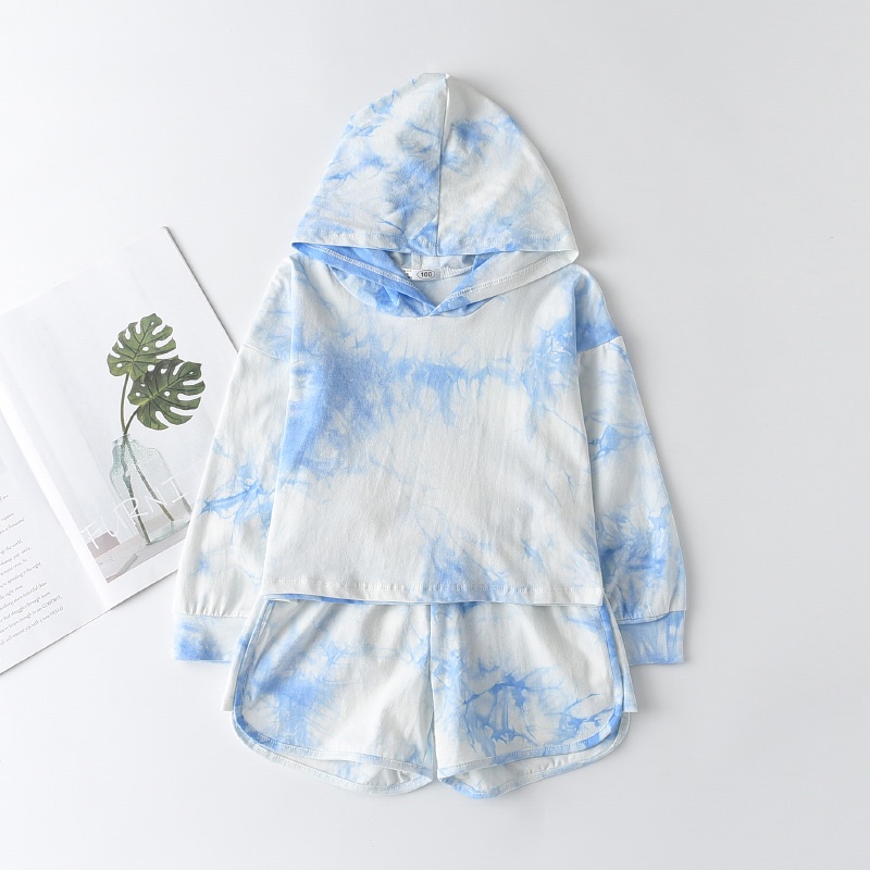 Bộ áo hoodie tay dài + quần short màu nhuộm BEAR LEADER thời trang mùa xuân dành cho bé gái