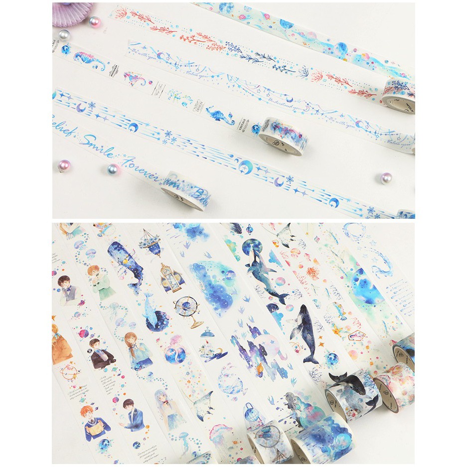 Băng dính washi tape Đại dương sao trang trí planner, scrapbook, thiệp