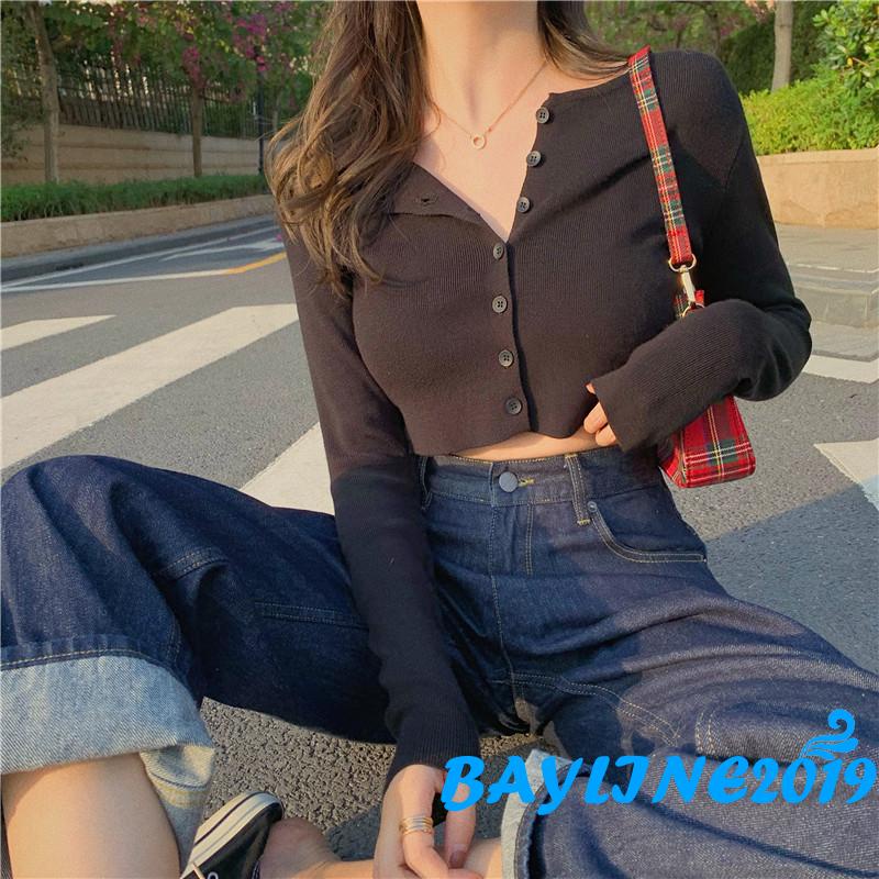 Áo Croptop Tay Dài Màu Sắc Thời Trang Quyến Rũ Cho Nữ