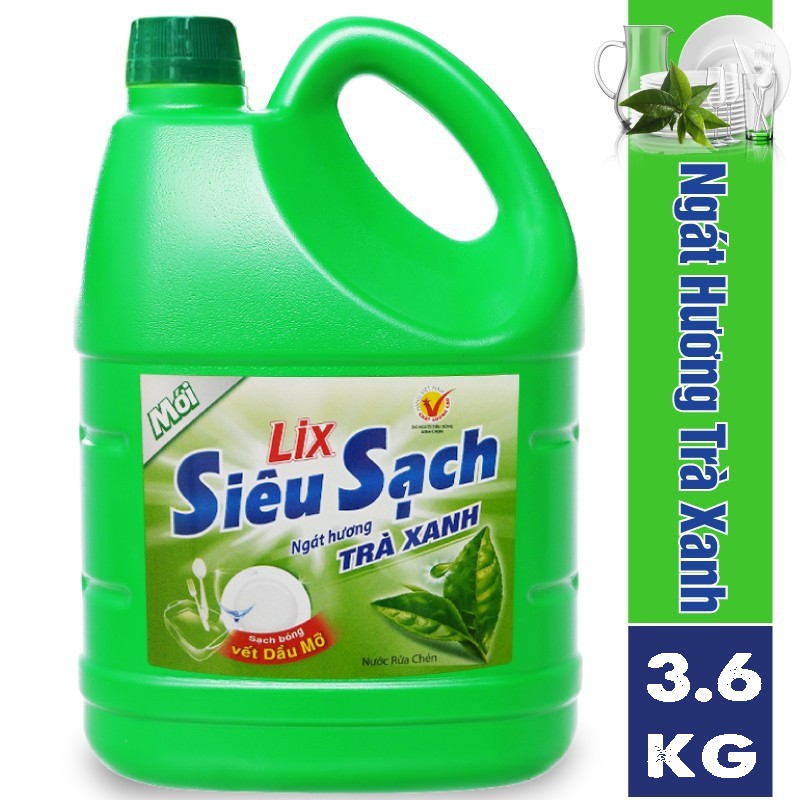 Nước rửa chén lix siêu sạch hương trà xanh 3.6kg