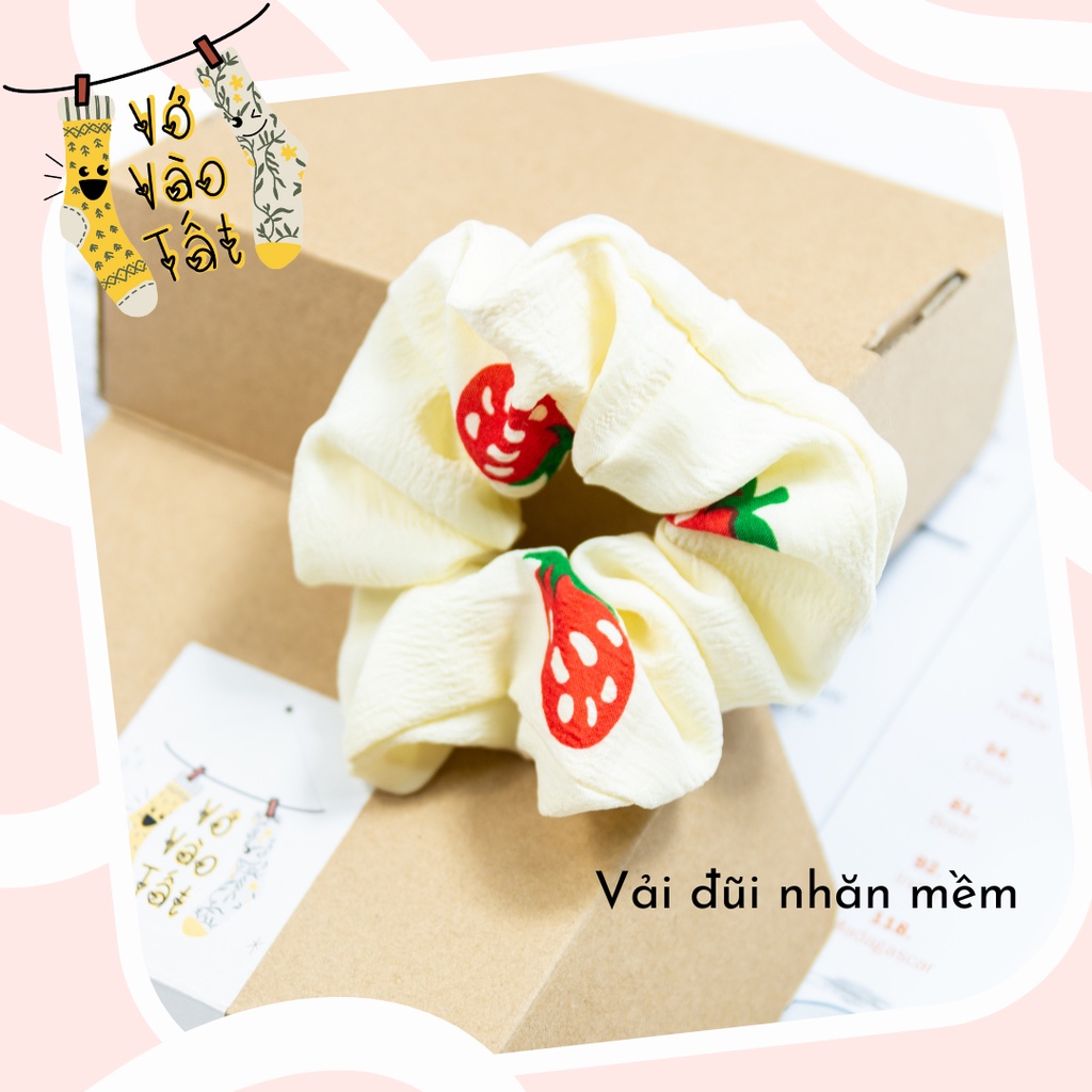 Buộc tóc scrunchies vải đũi xốp hoạt hình xinh xắn