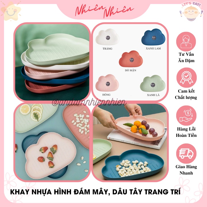 Khay nhựa hình đám mây, dâu tây trang trí đồ ăn cho bé