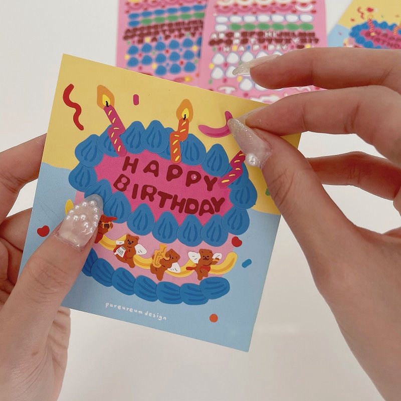 1 Set Birthday Diy Card With Sticker Happy Birthday Gift
