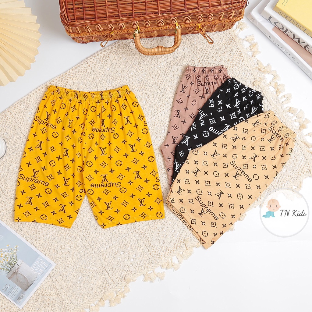 [Bé 20-32kg] Bộ ngắn tay thun lạnh chữ LV Minky Mom sang chảnh cho bé trai bé gái từ 20-32kg