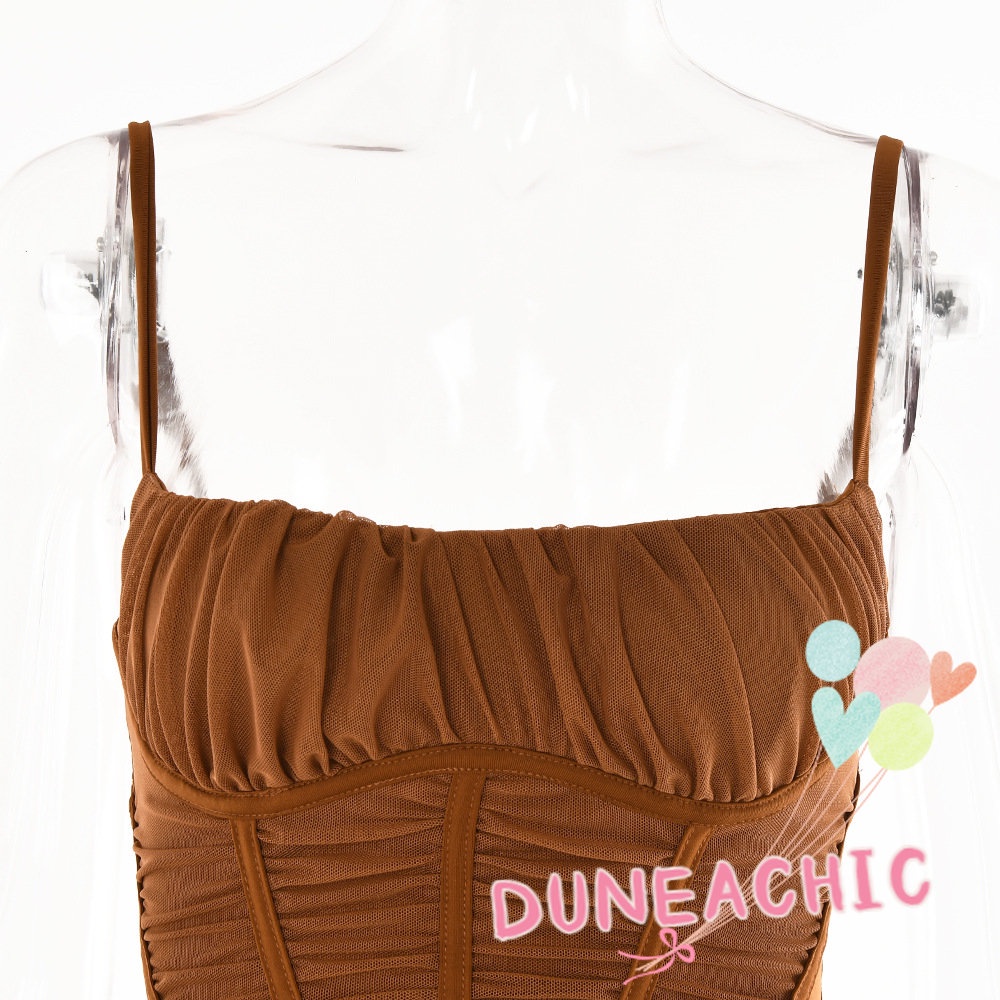 DUNEA Đầm hai dây dáng dài xếp ly thời trang mùa hè cho bạn gái