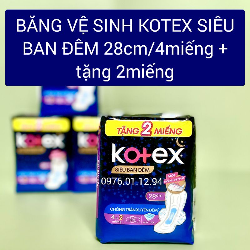 BĂNG VỆ SINH KOTEX SIÊU BAN ĐÊM 28cm/4miếng.