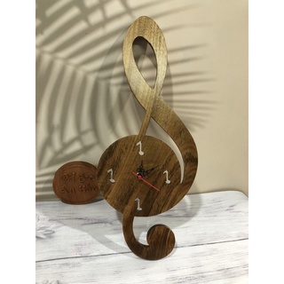 Đồng hồ gỗ treo tường decor hình nốt nhạc, trang trí nhà - quán, đồng hồ kim trôi