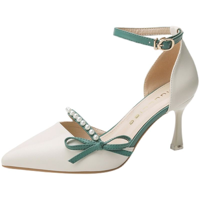 Giày Cao Gót Mũi Nhọn Cài Khóa Thoải Mái Phong Cách Pháp Thời Trang Mùa Hè 2022 Cho Nữ