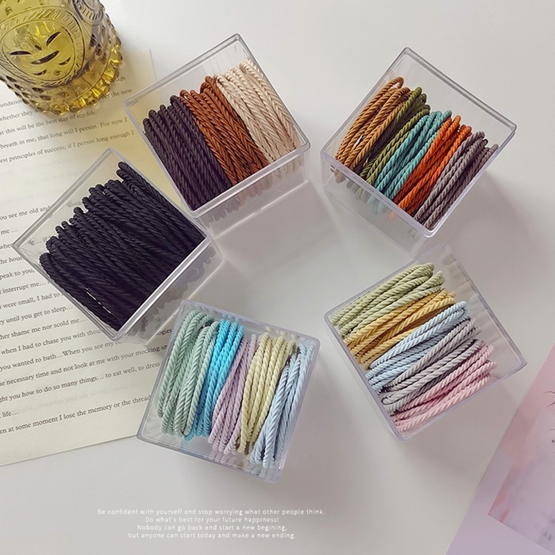 Bộ 50/10/6 dây buộc tóc bằng cao su co giãn màu sắc thời trang Hàn Quốc chất lượng cao