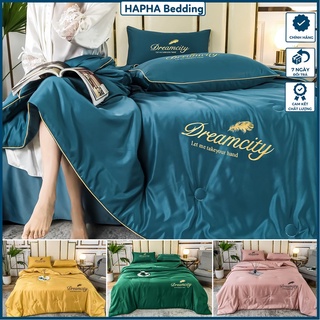 Bộ chăn ga gối lụa cao cấp dreamcity chăn trần bông, ga trải giường 4 món phủ / chun 1m6 1m8 2m 2m2 1m6x2m 1m8x2m 2mx2m2