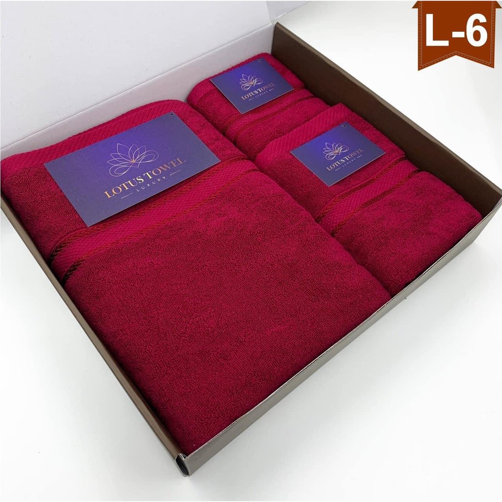 Khăn tắm siêu thấm nước kháng khuẩn EU - Lotus Towel FULLBOX Combo 3 chiếc nhiều kích cỡ cao cấp