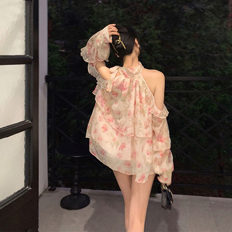 Áo Chiffon Hở Vai In Hoa Thời Trang Mùa Hè 2022 Mới Cho Nữ