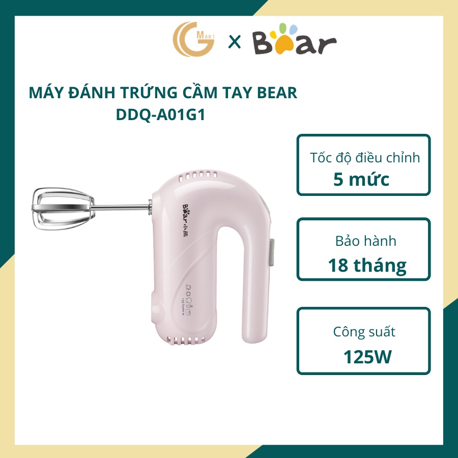 [Mã ELHAMS5 giảm 6% đơn 300K] Máy đánh trứng máy đánh kem cầm tay Bear DDQ-A01G1 màu hồng chính hãng