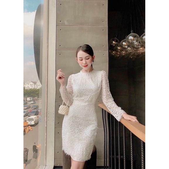 Đầm body ren kèm belt, váy body ren tay dài cao cấp