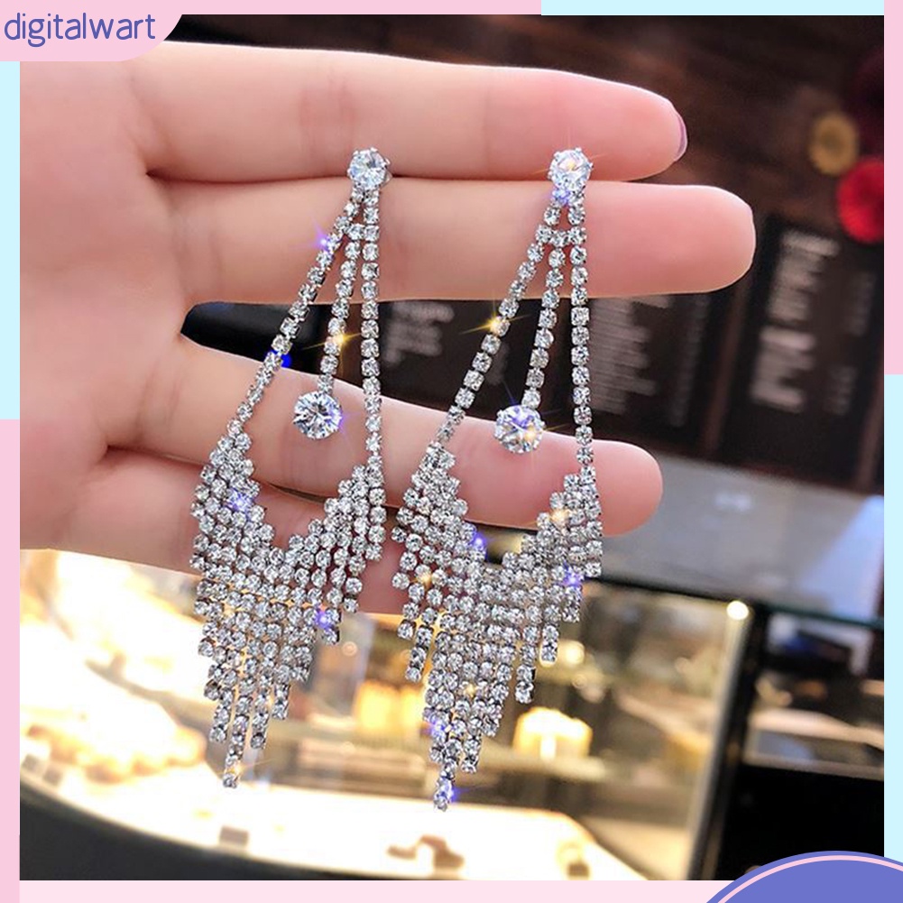 Cặp bông tai dạng thả hình học đính đá thời trang cho nữ