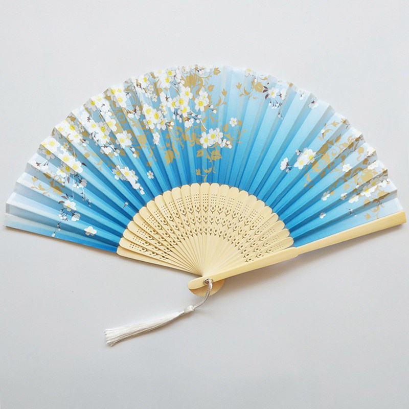 Quạt Xếp Cầm Tay Vải Lụa In Họa Tiết Hoa Anh Đào Phong Cách Trung Hoa