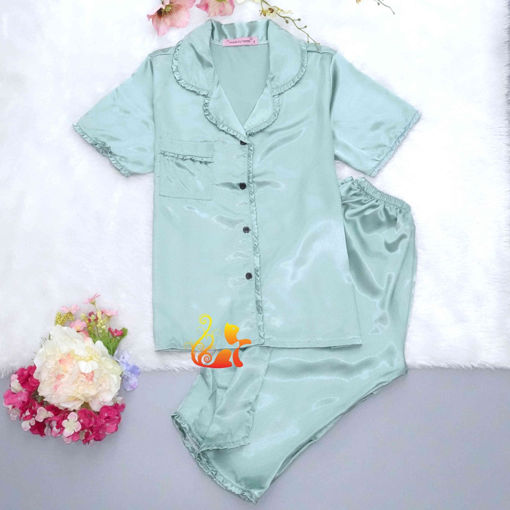 Đồ Pijama Phi Lụa "Viền Bèo" Quần Lửng Cao Cấp - Dưới 58kg. | BigBuy360 - bigbuy360.vn