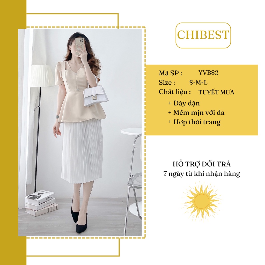 Chân váy dài tuyết mưa xếp ly phong cách công sở CHIBEST 𝐘𝐕𝐁𝟖𝟐