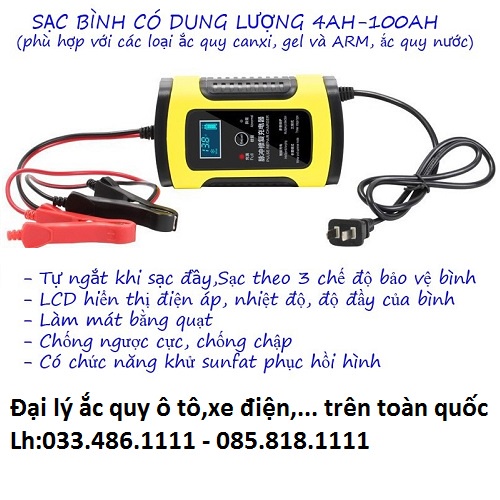 Sạc bình ắc quy ô tô,ắc quy xe máy 12v 4ah - 100ah Foxsur tự ngắt khi đầy điện