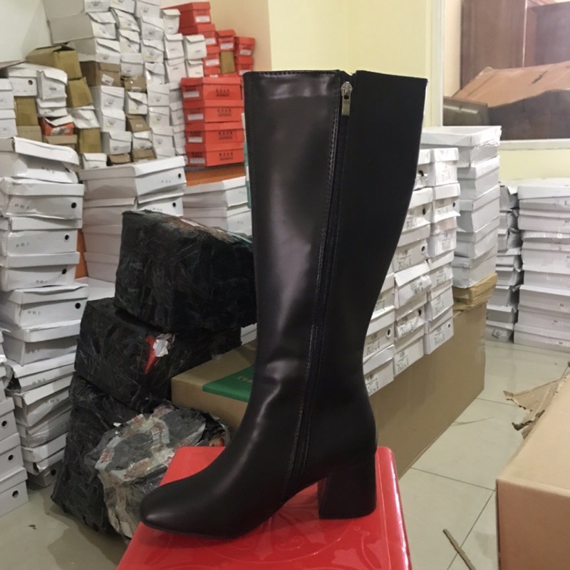 (Ảnh thật) CÓ SẴN Bốt đùi da lì gót cao 6cm