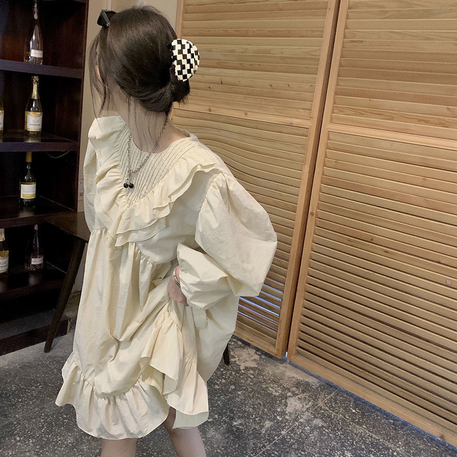 Đầm Tay Phồng Dài Kiểu Retro Hàn Quốc Dễ Thương Cho Nữ