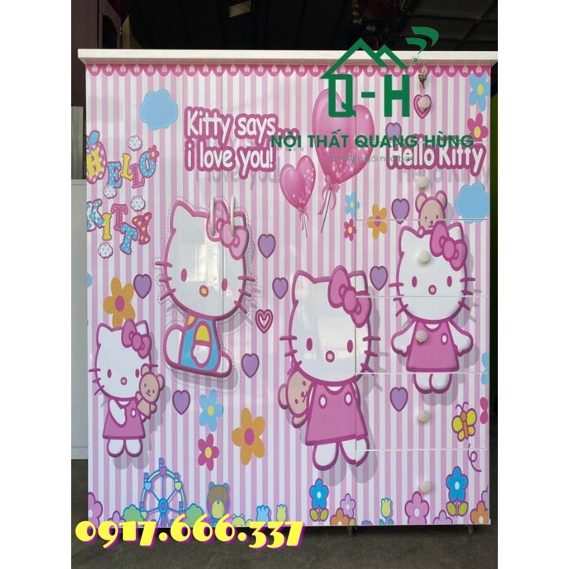 TỦ NHỰA ĐÀI LOAN 2 CÁNH 5 NGĂN IN 3D HELLO KITTY - 1M25X1M06 - GIAO TRONG NGÀY