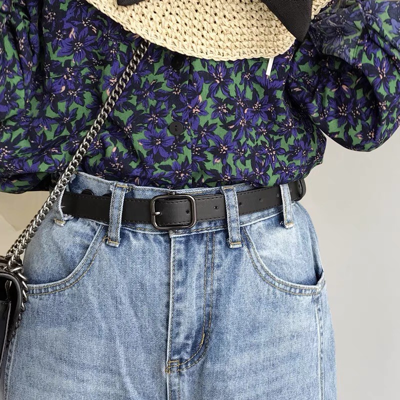 Thắt lưng chữ nhật mặt đen ghi nam nữ học sinh đơn giản TLN018 - Dây nịt học sinh basic cá tính - Thắt lưng trendy