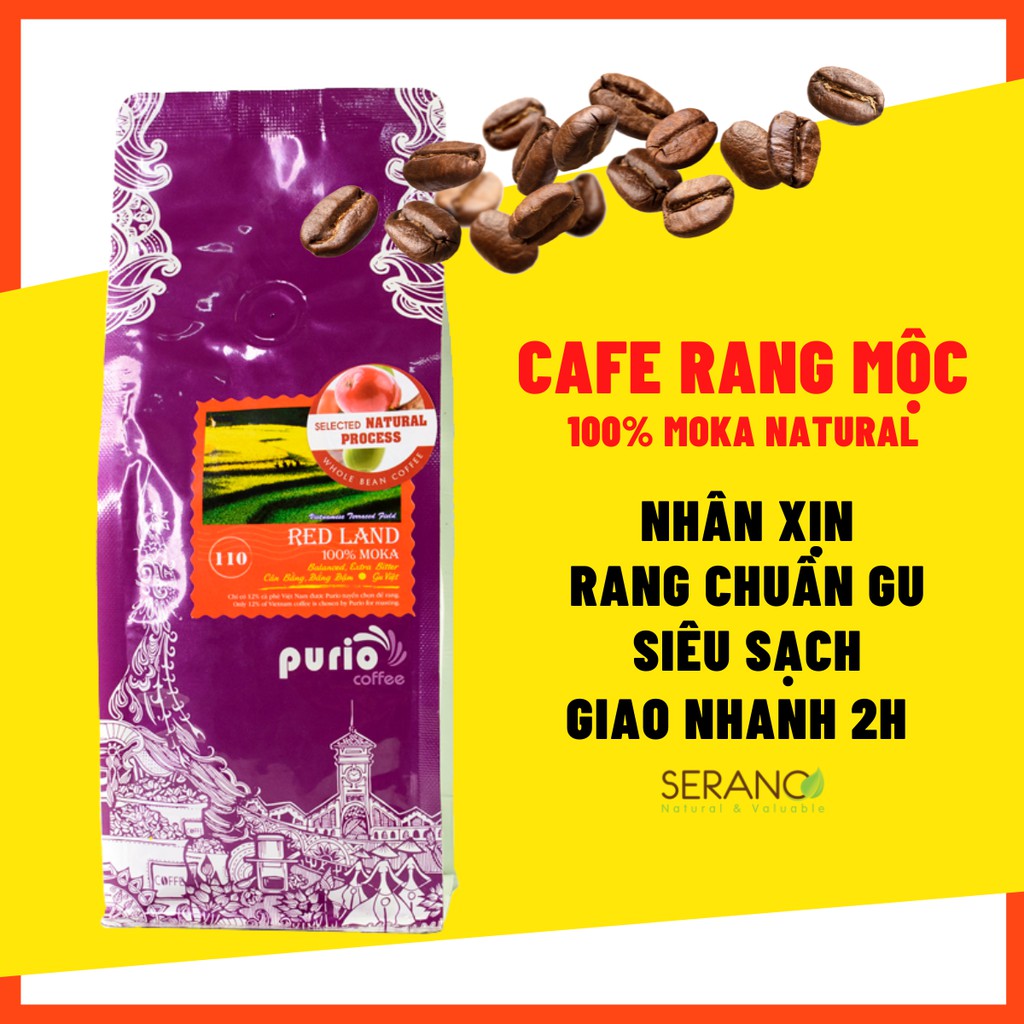 Cà phê moka nguyên chất rang xay sạch Purio Redland Moka Natural 250g 100% cafe hạt rang mộc, pha cold brew/ máy/ phin