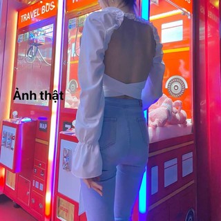(SẴN S) Áo Croptop Hở Lưng Buộc Nơ Eo (ODER + KÈM ẢNH THẬT)