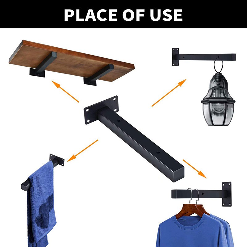 Shelf Brackets 8 Inch Black, Steel Floating Wall Shelf Bracket 4 Pack