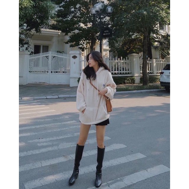 Áo Khoác Lông Cừu Kèm Logo Nữ [FREESHIP] 🌸 Jacket nỉ bông ấm mùa đông, khoát choàng vintage cá tính Ulzzang 🌸 | BigBuy360 - bigbuy360.vn