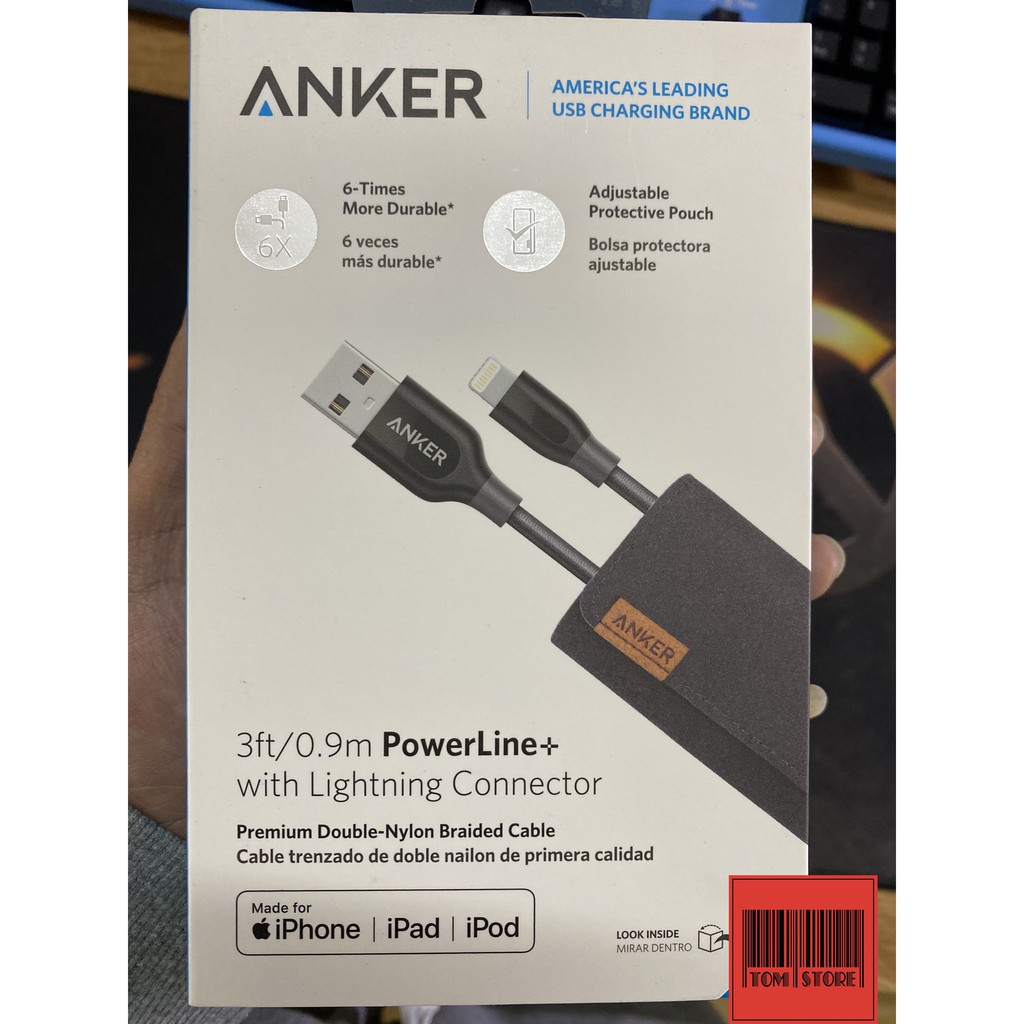 Cáp sạc nhanh MFI Lightning Anker Powerline+ Anker A8121 / A8122 Chiều dài cáp 0.9m/ 1.2m đạt chứng chỉ sạc nhanh MFI