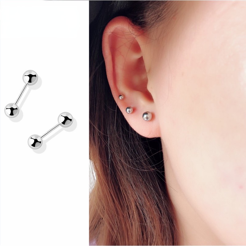 Bông Tai Hình Quả Tạ Bằng Thép Titanium Màu Bạc Thời Trang Hàn Quốc Đơn Giản Dành Cho Nữ