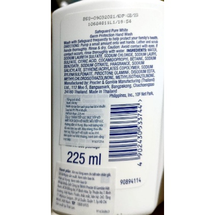 Nước rửa tay Safeguard trắng tinh khiết 225ml ( Loại bỏ 99,9% vi khuẩn). | BigBuy360 - bigbuy360.vn