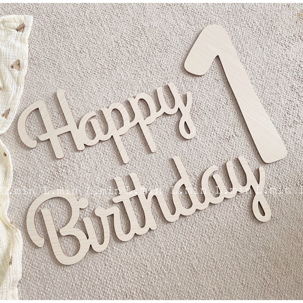 Chữ happy birthday gỗ trắng