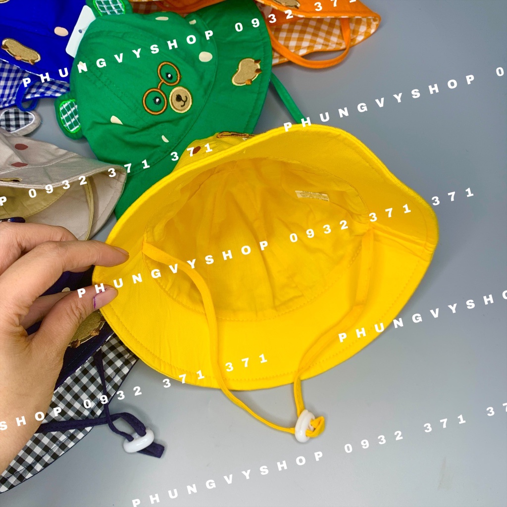 Bé dưới 12 tháng/ Vòng đầu 47cm- Mũ tai bèo vành cực dễ thương BO NHÍ GẤU ĐEO KIẾNG- Nón bucket trẻ em trai gái