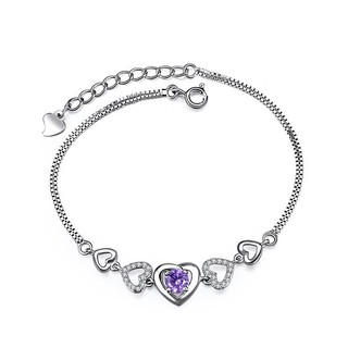 Lắc tay trái tim bạc đá pha lê tím