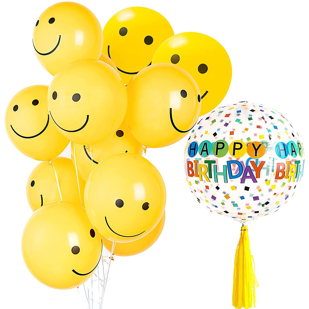 Set 10 Bong Bóng Cao Su 12 Inch Hình Mặt Cười Dùng Trang Trí Tiệc