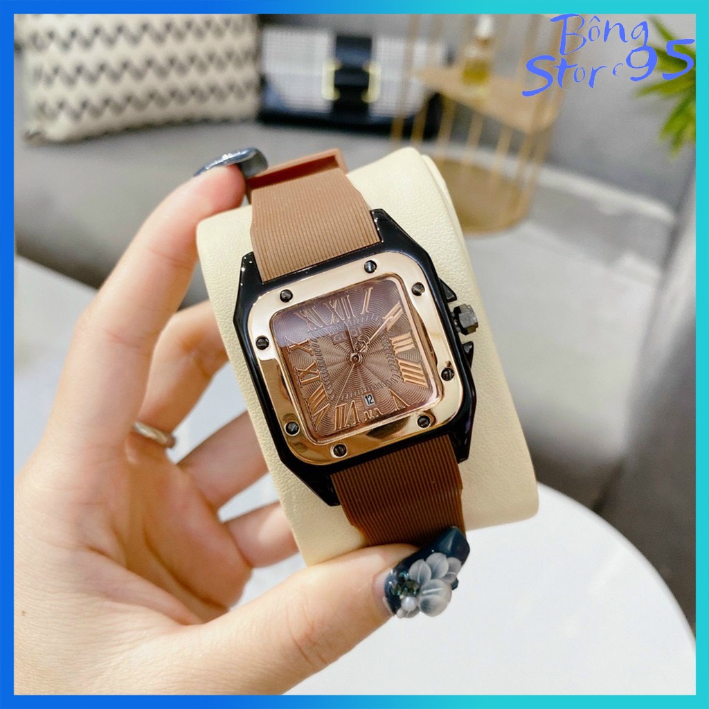 Đồng Hồ Nữ GuQi Dây Silicone Cao Cấp, Mặt Vuông Size 31x31mm Kiểu Dáng Thanh Lịch Thời Thượng