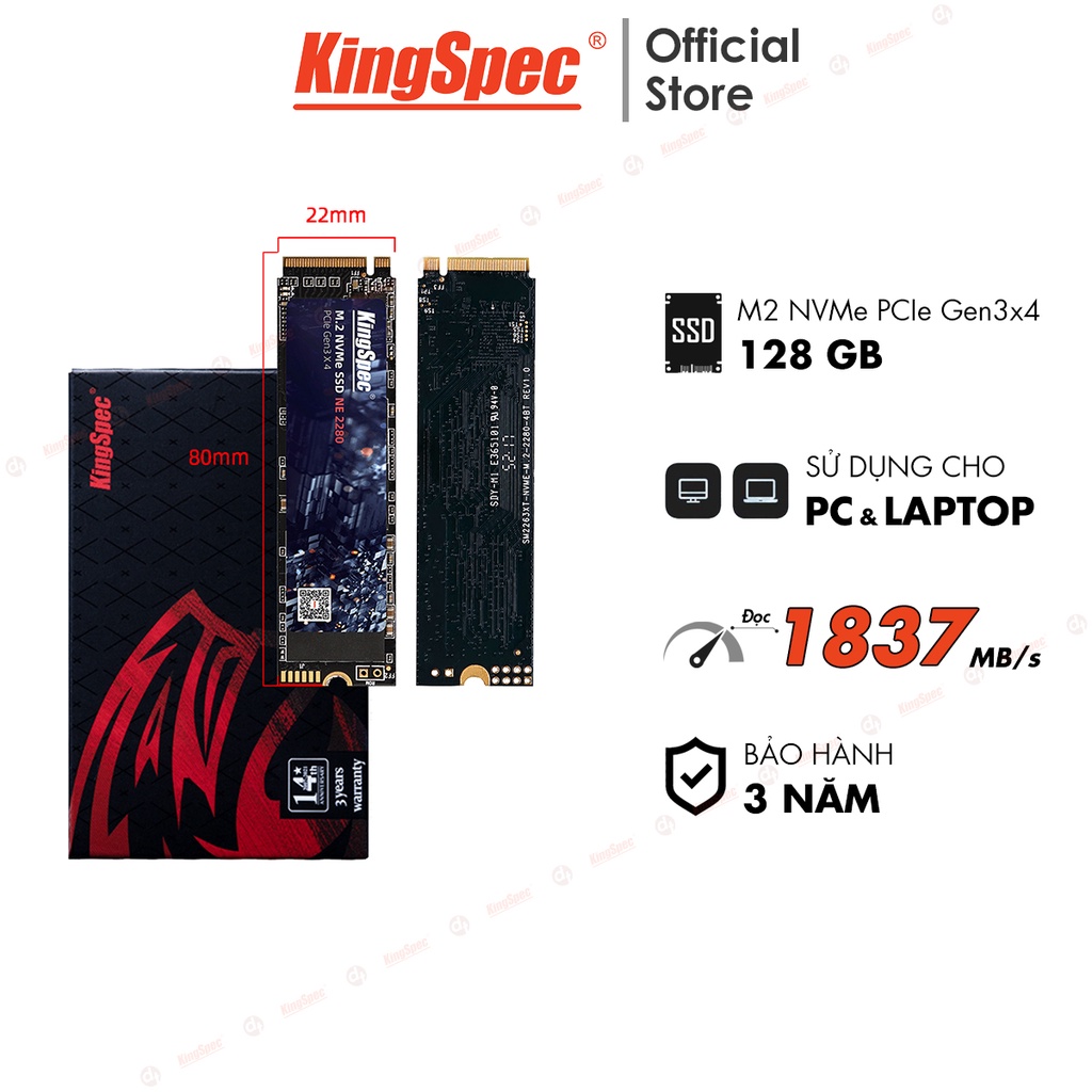 [Mã INCU300 giảm 10% đơn 499K] Ổ cứng SSD KingSpec 128GB , M2 PCIe NVMe | NE 128 Hàng Chính Hãng