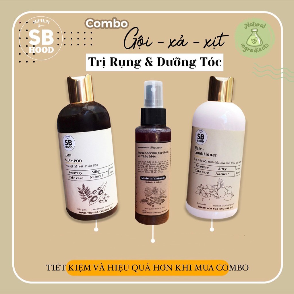 Bộ dầu gội ủ xả xịt tóc thảo mộc CHẤT LƯỢNG TỐT NHẤT combo sản phẩm chăm sóc làm tóc chắc khỏe