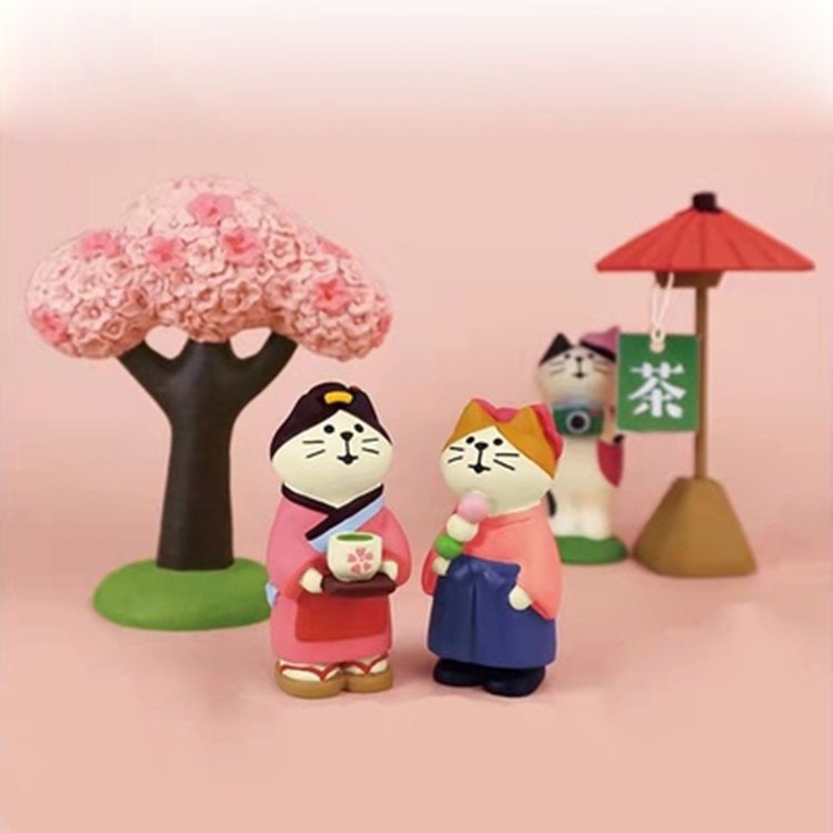 Mô Hình chú mèo Zakka Phong Cách Nhật Bản Serie1 Hoa Anh Đào Sakura