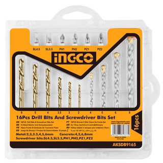 Ingco bộ 16 mũi khoan kim loại mũi bắt vít aksdb9165 tacsd3165