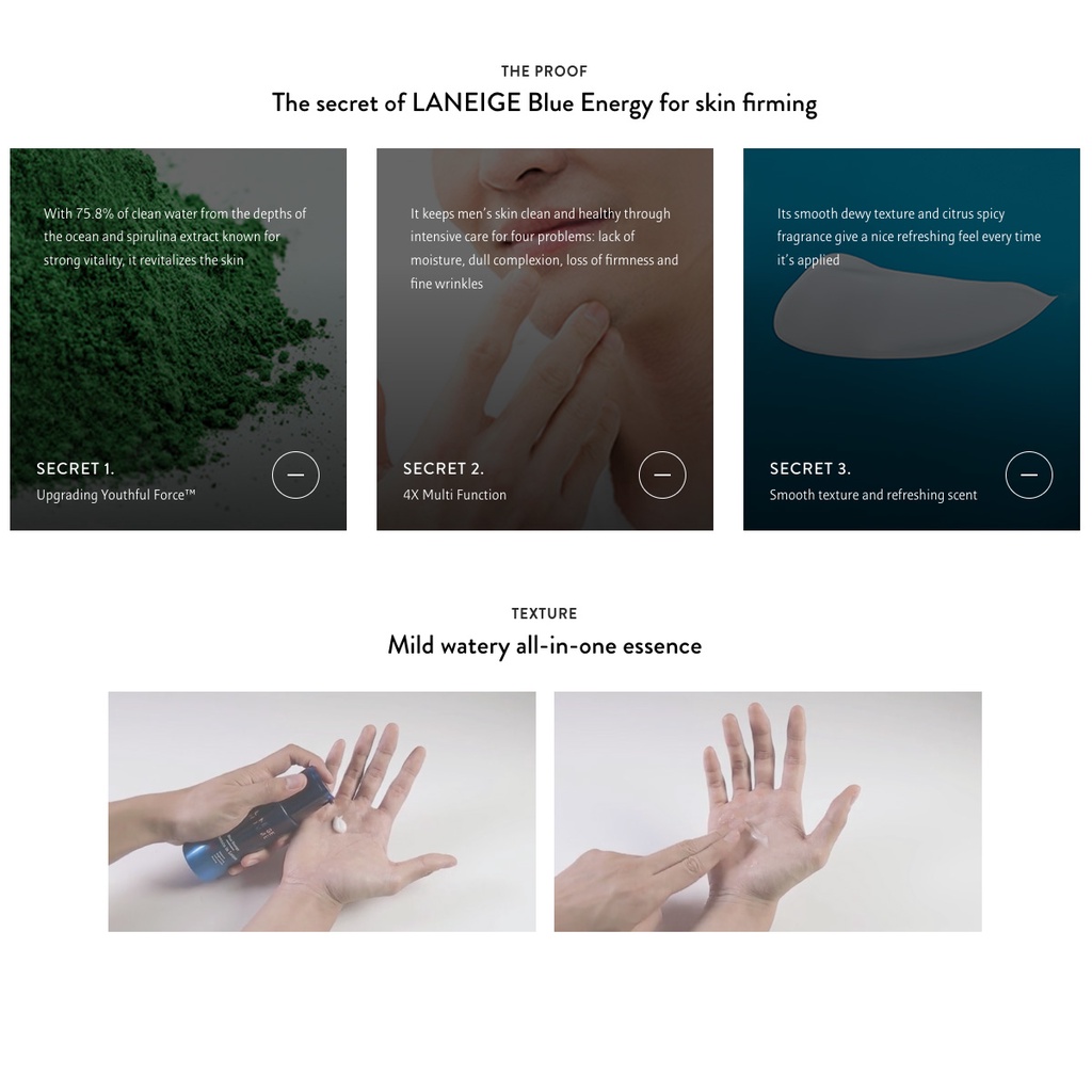 Toner và sữa dưỡng da Laneige Homme Blue Energy EX chăm sóc da đàn hồi hiệu quả