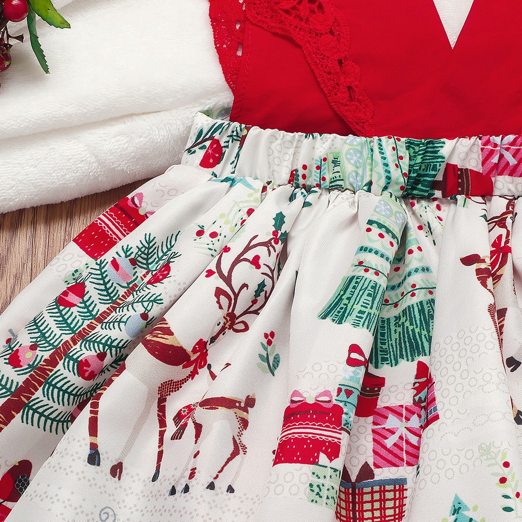 BCBL Đầm liền quần tay ngắn phối ren có băng đô phong cách Giáng Sinh xinh xắn dành cho bé gái