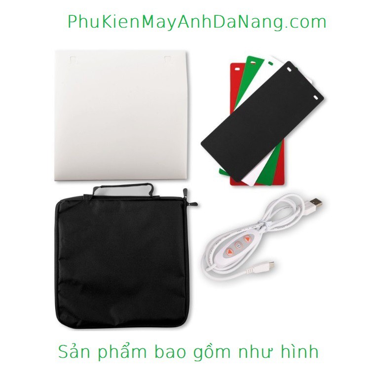 Hộp chụp sản phẩm 40cm x 40cm tích hợp 2 dây đèn Led phông nền 4 màu